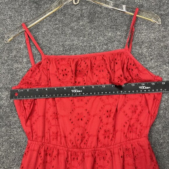 ASOS Dress Womens 4 Red Broderie Tiered Cami Maxi Eyelet Sundress Cotton Lined - Picture 9 of 16
